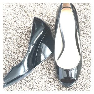Cole Haan Patent Leather peep toe wedges